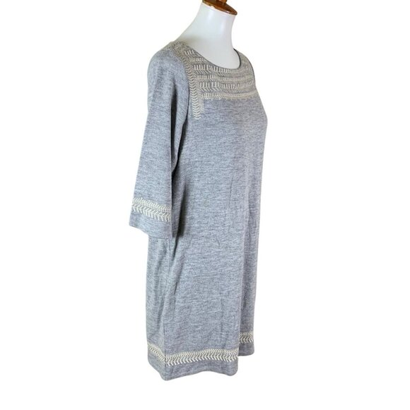 Edme And Esyllte Gray Embroidered Knit Shift Dress L Boho Minimalist Cottagecore - Picture 3 of 7